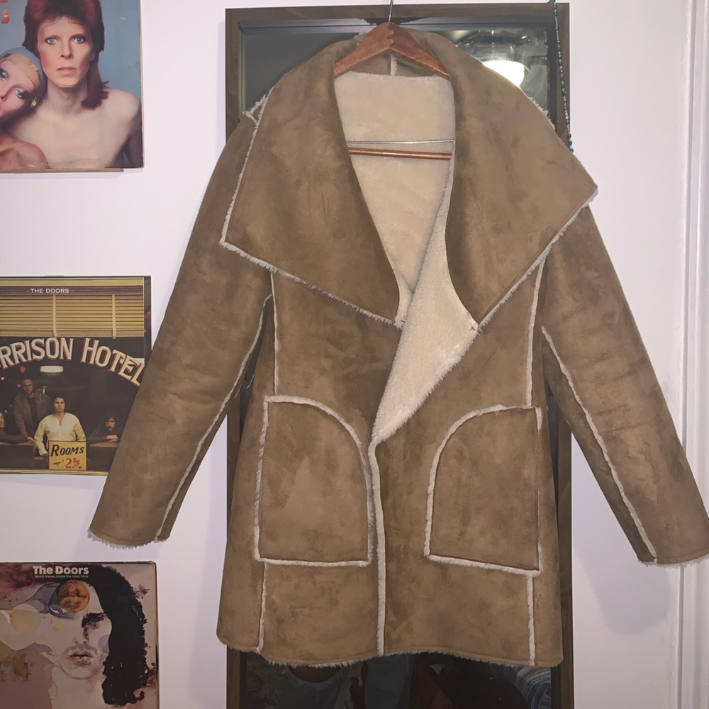 Faux sheepskin rocker coat